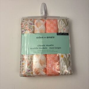 NEW Aden + Anais Classic Muslin Swaddle 4 Pack pink hearts floral